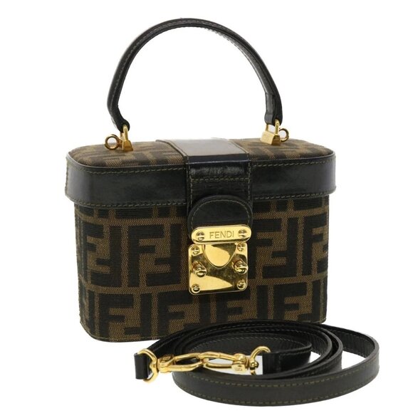 FENDI Zucca Canvas Hand Bag Nylon 2way Brown Black - Picture 1 of 16
